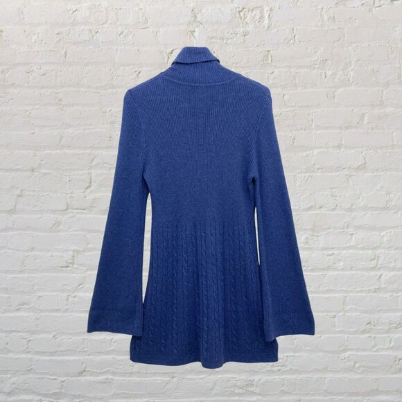 Soft Surroundings Michelle Sweater Dress M Turtleneck Cable Knit Blue Tunic - Picture 3 of 14